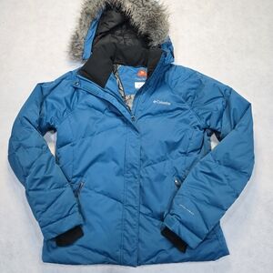 Columbia Teal Blue Ski Jacket with Faux Fur Hood Size XL